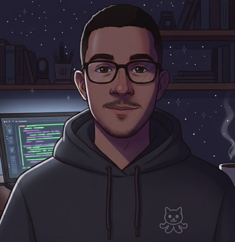 Foto de Bruno em versão desenhada.
